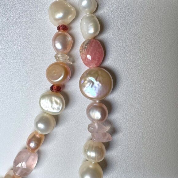 Vintage Honora 40" Pearl & Gemstone Necklace & Bracelet Set Pink Rhodochrosite - Picture 13 of 16